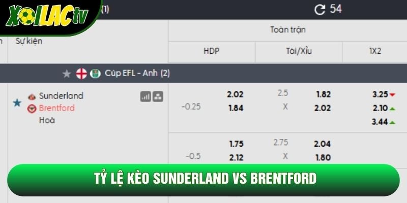 Tỷ lệ kèo Sunderland vs Brentford